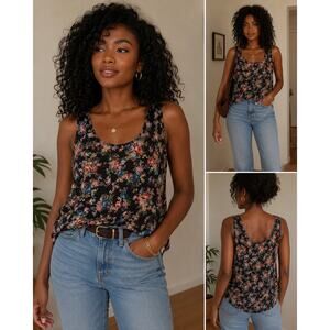 Ambiance Apparel Floral Sleeveless Tank Top Women’s 1X Black Sheer Boho